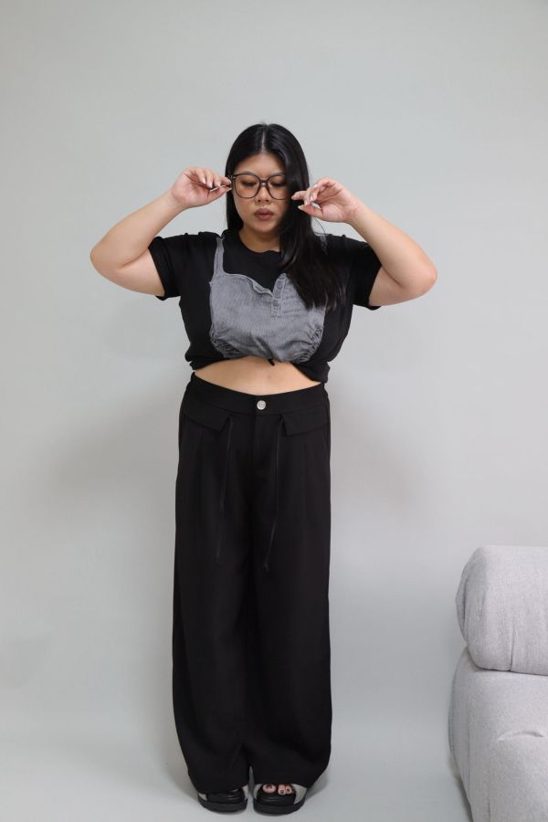 【EASE】夏天必備空氣感簡約寬褲-黑 