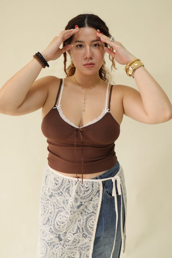 假兩件蕾絲拼接背心【藍、咖】 