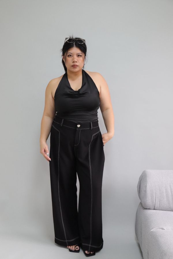 【EASE】肉肚友善長腿明線寬褲-黑 