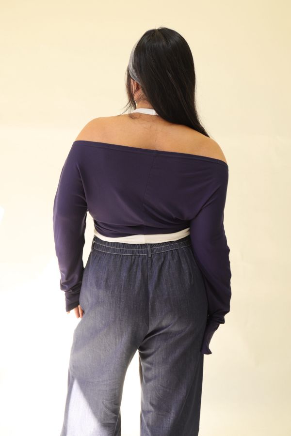 假兩件掛脖舒適上衣(藍) 