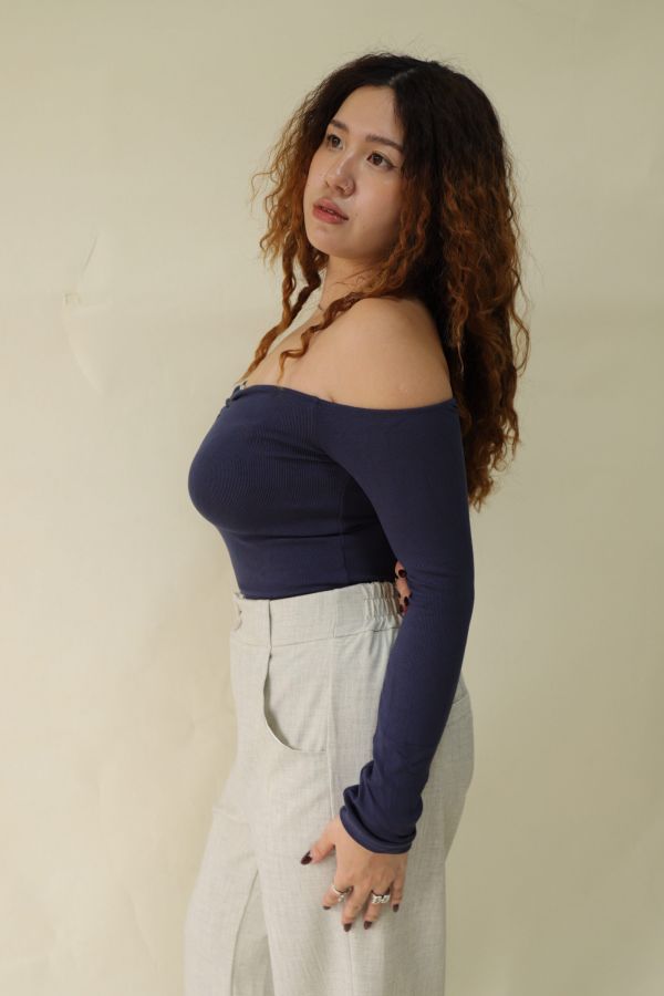 很修身平口針織衣(藍) 