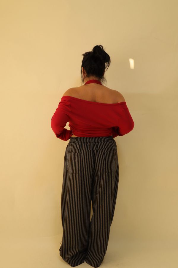 【EASE】藏肉系不鬆垮條紋寬褲(黑) 