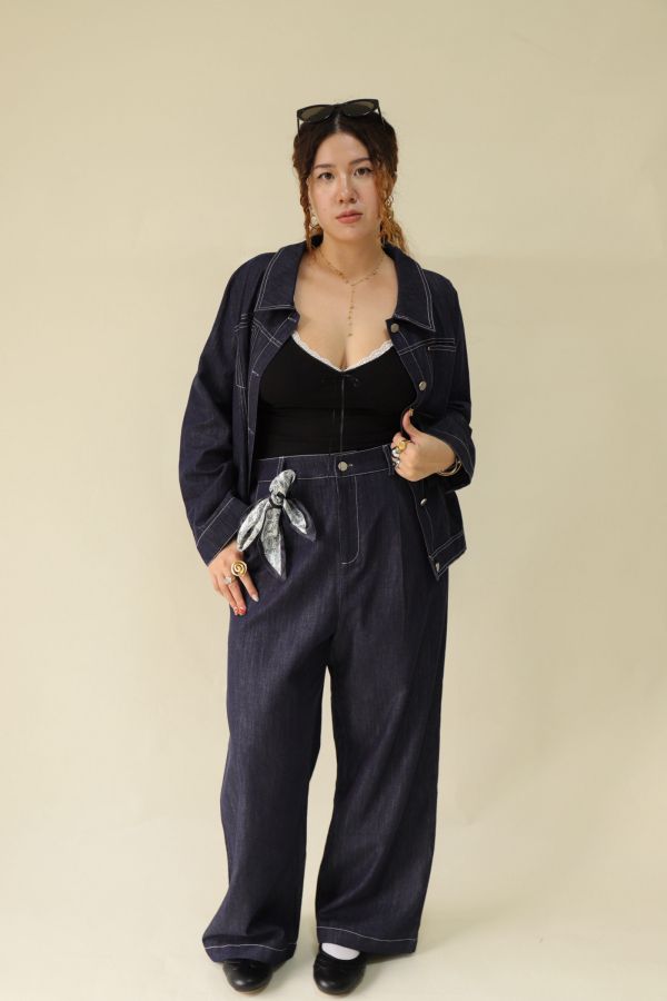 【EASE】精緻天絲單寧套裝(附絲巾) 