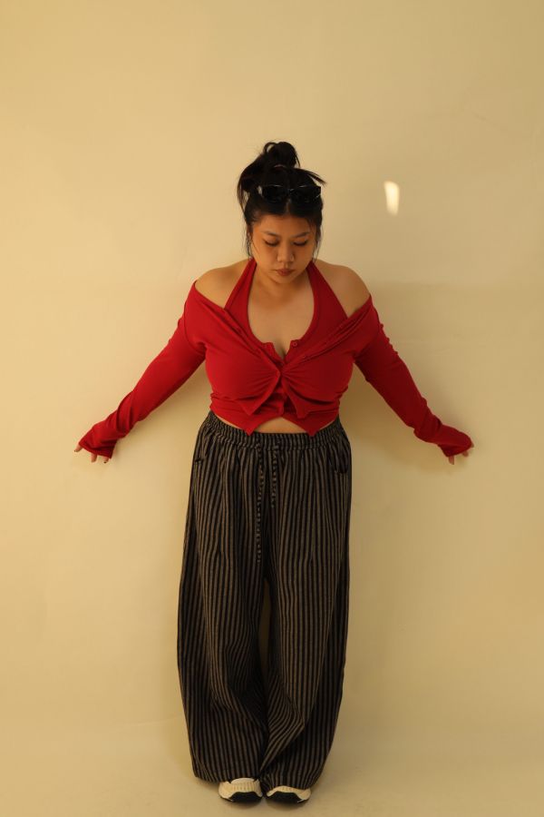 【EASE】藏肉系不鬆垮條紋寬褲(黑) 