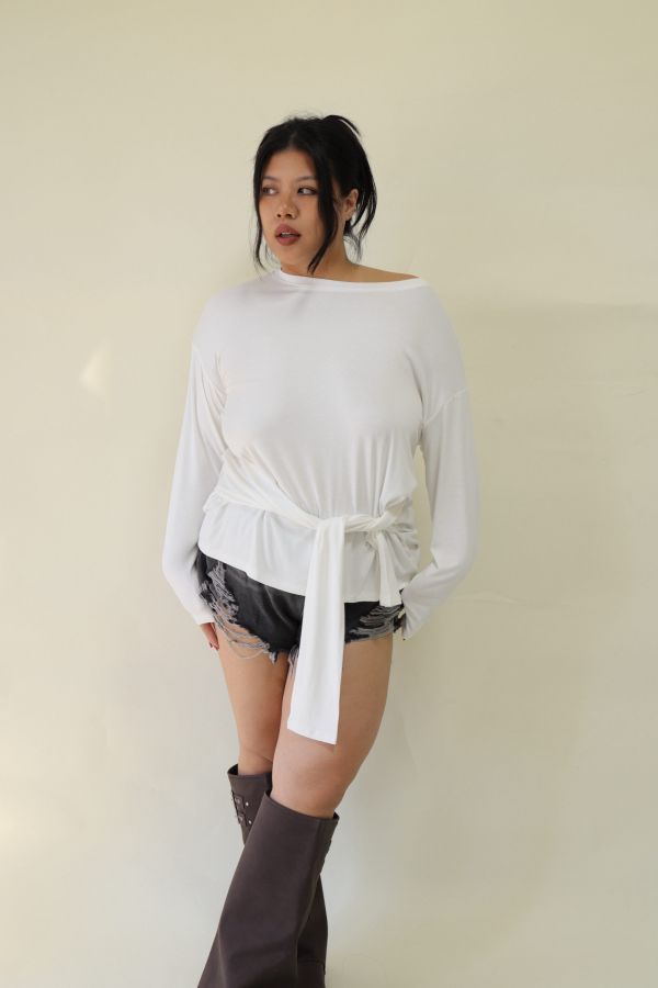 舒服穿假兩件綁帶上衣(白) 