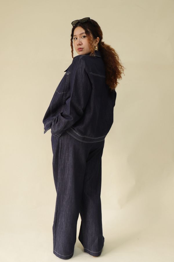 【EASE】精緻天絲單寧套裝(附絲巾) 