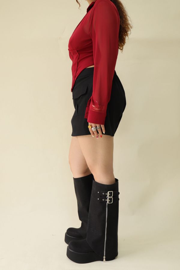 【粗腿可以】直腿拉鍊厚底褲管靴 