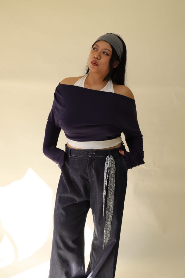 假兩件掛脖舒適上衣(藍) 