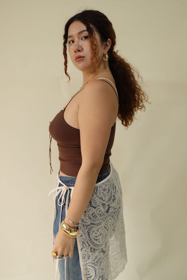 假兩件蕾絲拼接背心【藍、咖】 