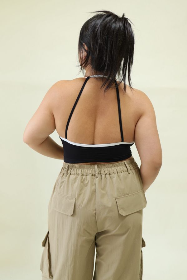 雙色拼接削肩運動內衣-黑 