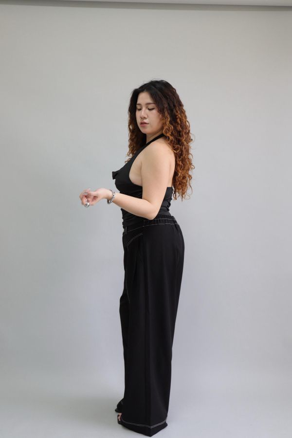 【EASE】肉肚友善長腿明線寬褲-黑 