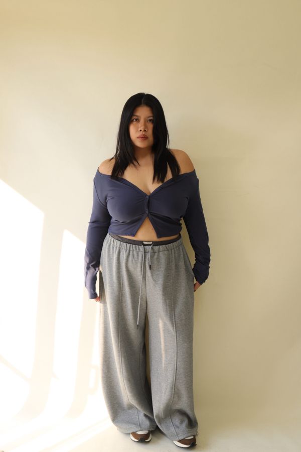 【EASE】設計感雙層抽繩棉褲 (灰) 