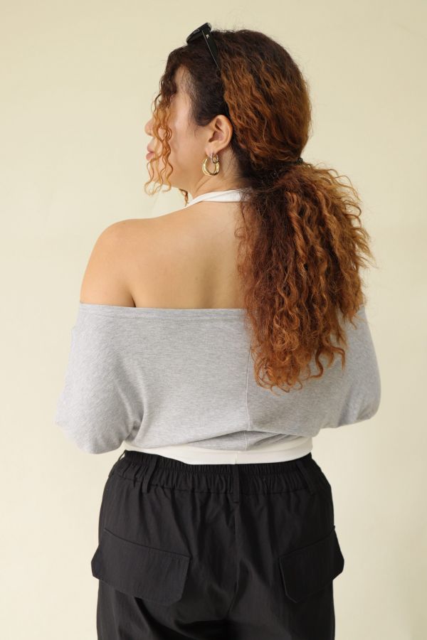 假兩件掛脖舒適上衣(灰) 