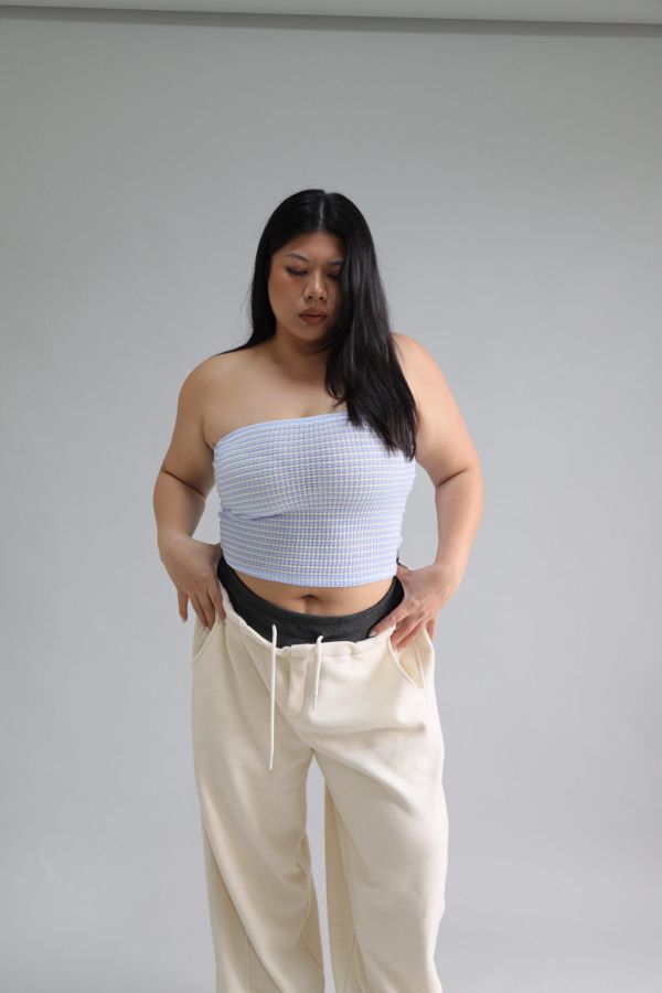 奶藍撞色針織背心 