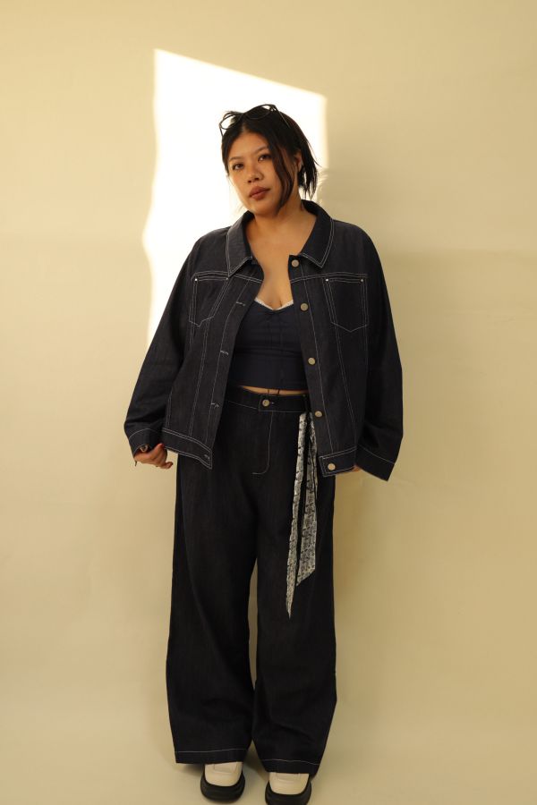 【EASE】精緻天絲單寧套裝(附絲巾) 