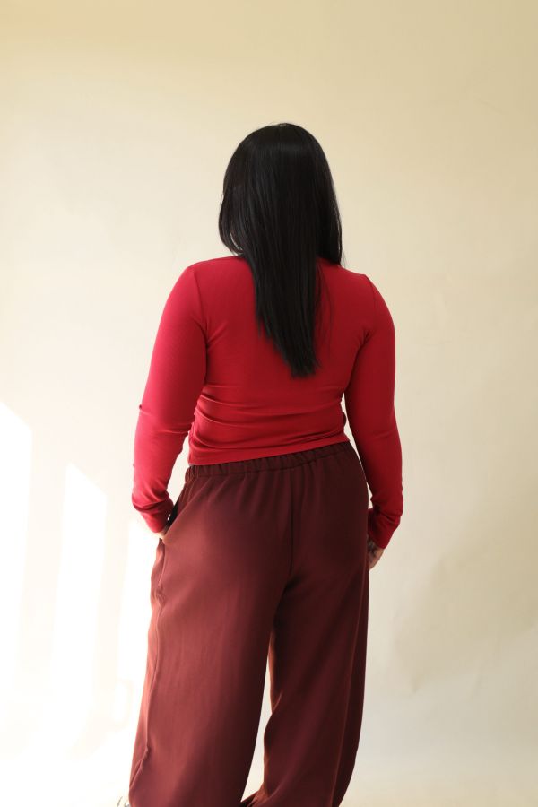 V領羅紋開釦上衣(紅) 