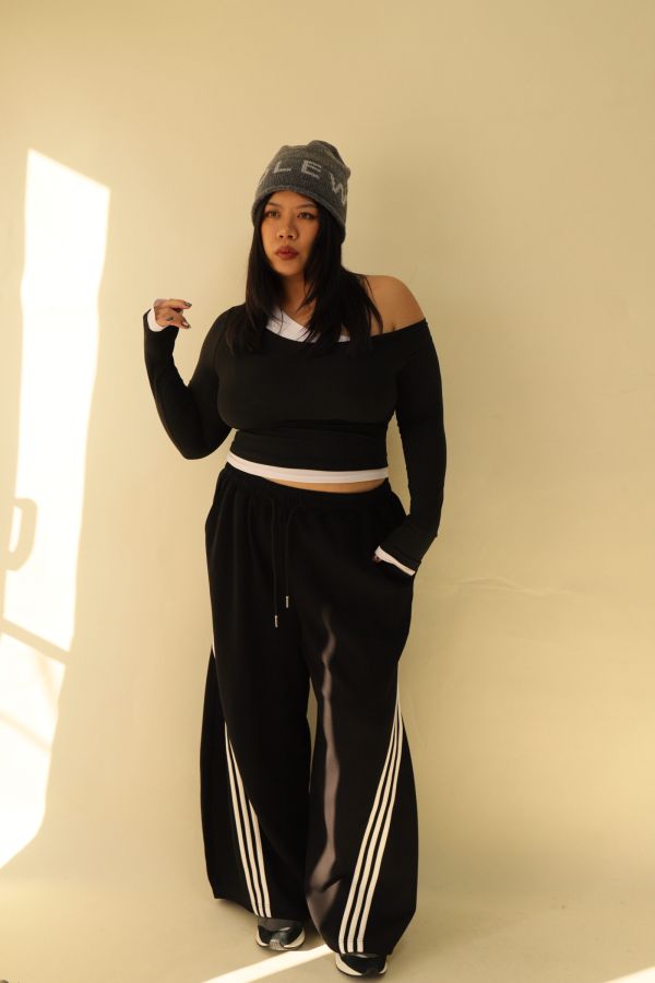 【EASE】這件超神撞色高腰棉褲-黑 