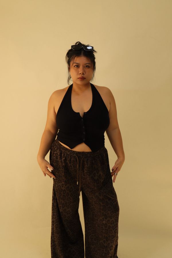 掛脖收腰排釦背心(黑) 