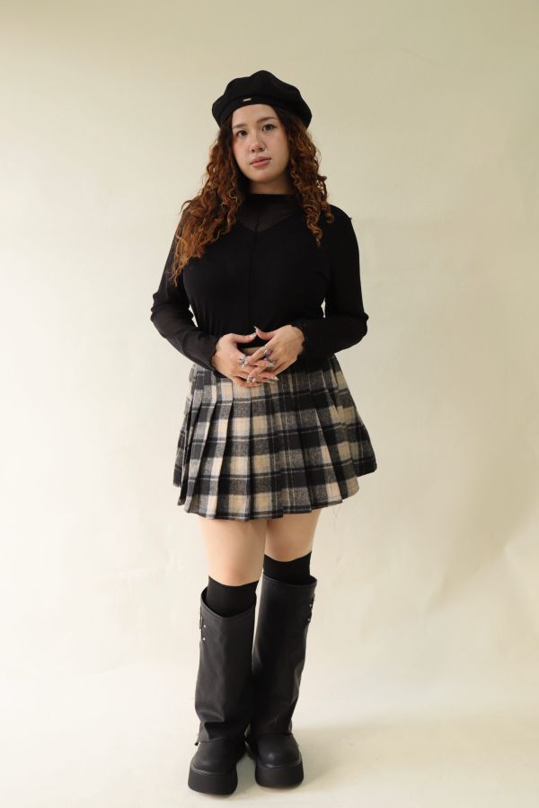 格紋百摺短裙-黑格 