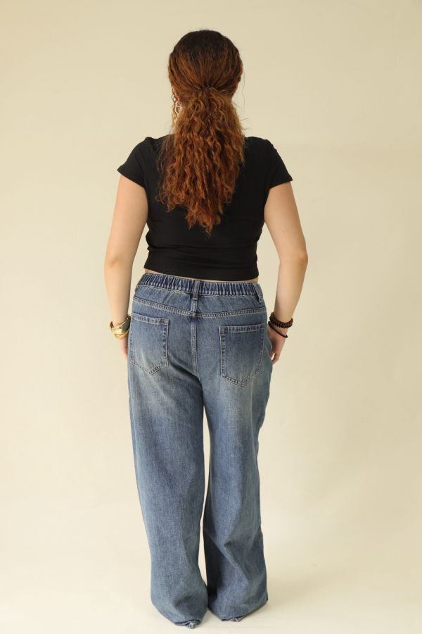 【EASE】愛心刷破牛仔寬褲 