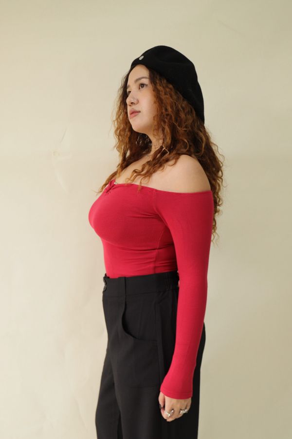 很修身平口針織衣(紅) 