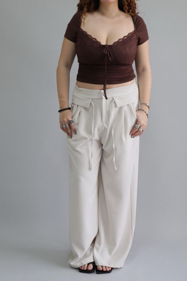 【EASE】夏天必備空氣感簡約寬褲-杏 