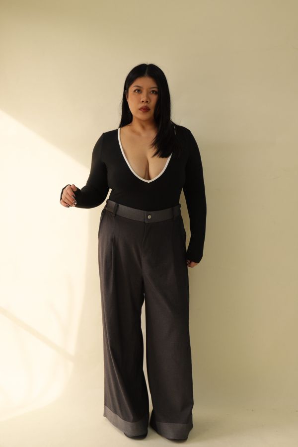 【EASE】拼接撞色高級感打摺寬褲 