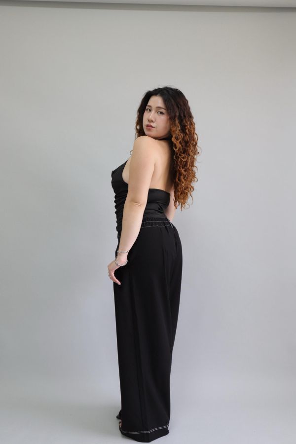 【EASE】肉肚友善長腿明線寬褲-黑 