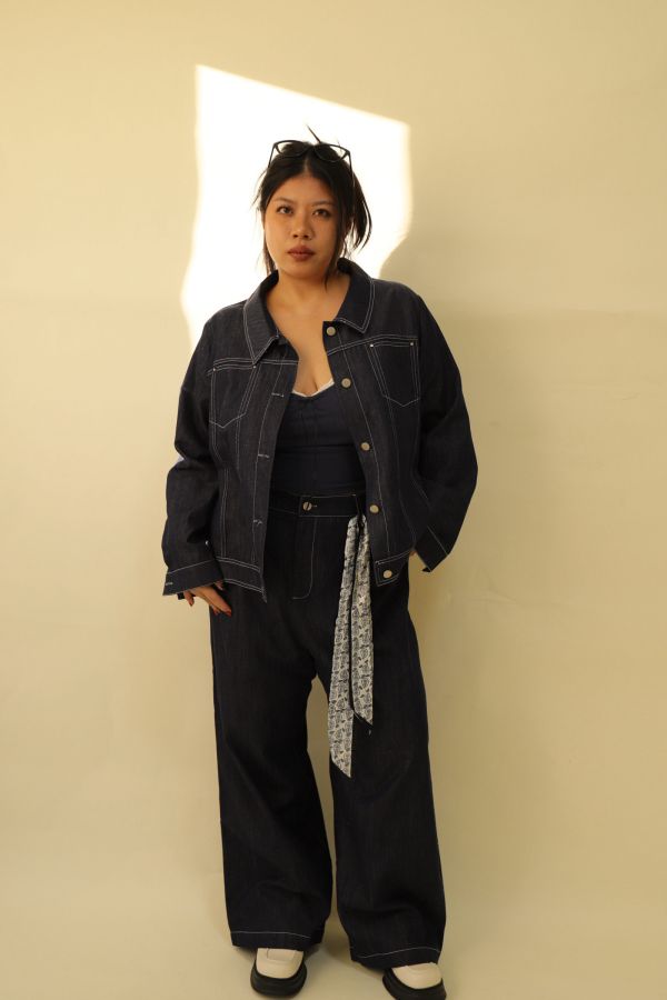 【EASE】精緻天絲單寧套裝(附絲巾) 