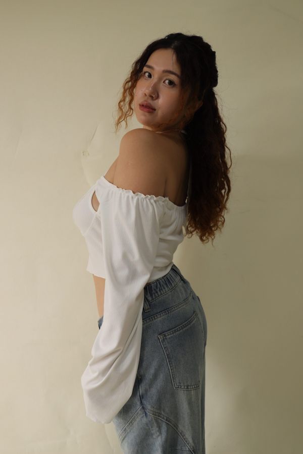 一字領假兩件辣妹上衣 