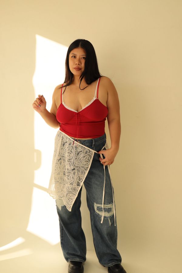 【EASE】疊穿蕾絲綁帶裙 