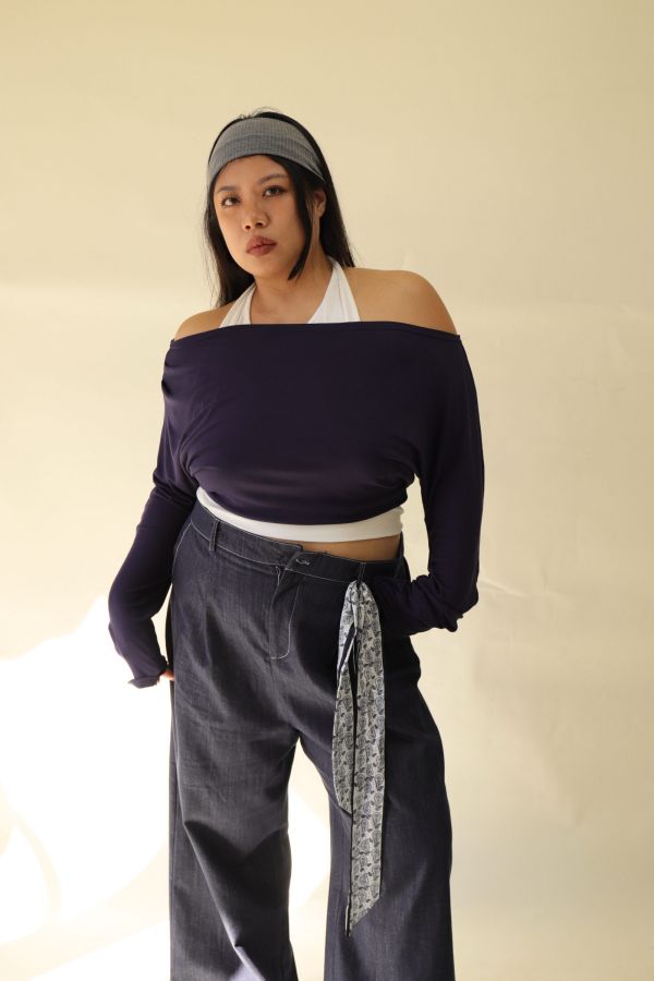 假兩件掛脖舒適上衣(藍) 