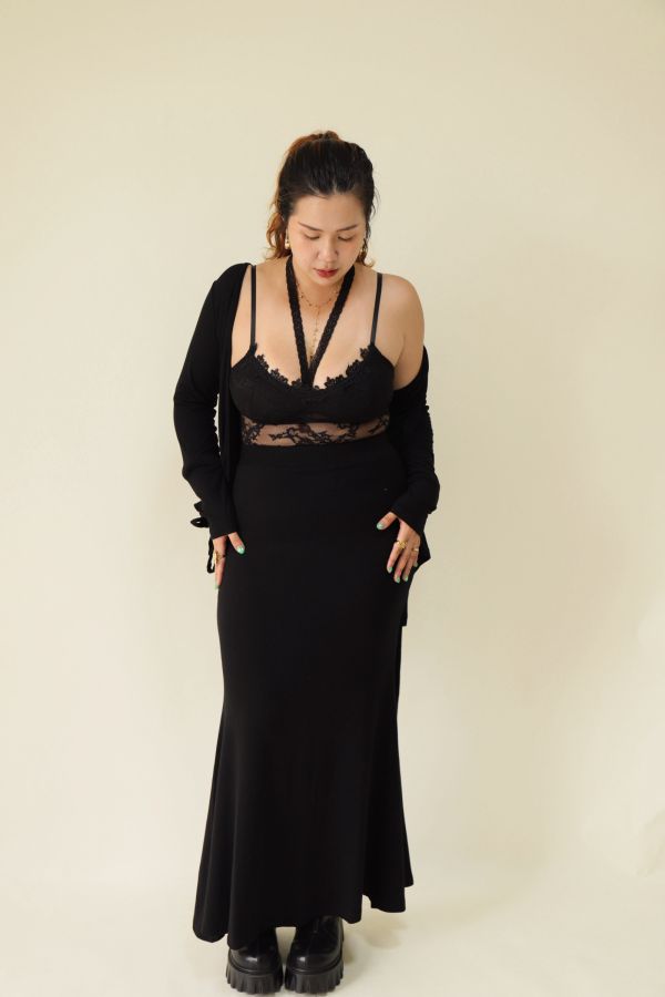 黑酷辣妹超修長魚尾長裙 