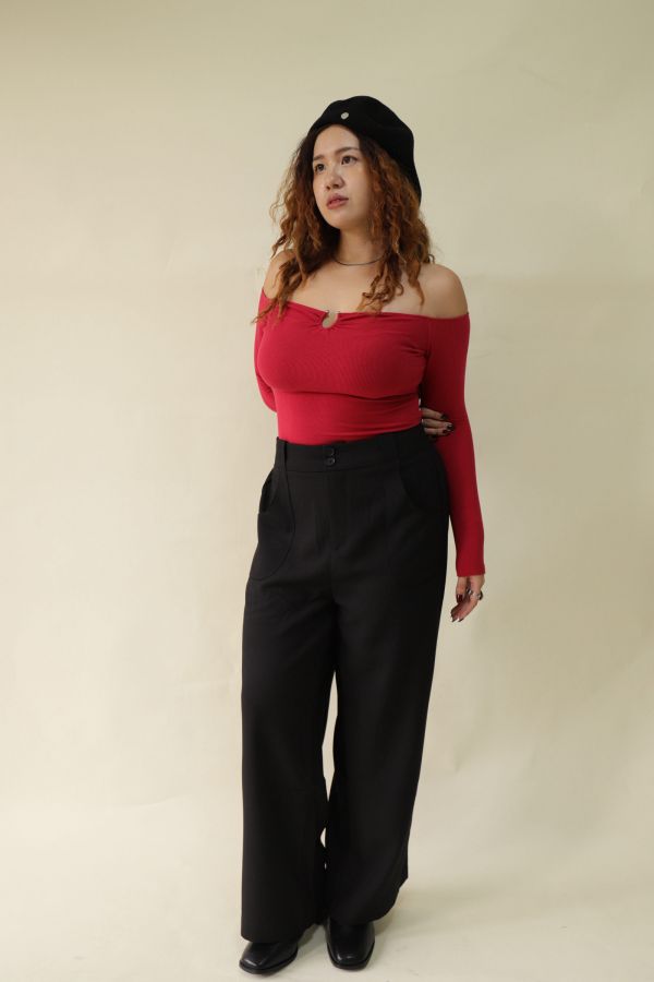 【EASE】長腿系修胯斜紋直筒褲(黑) 