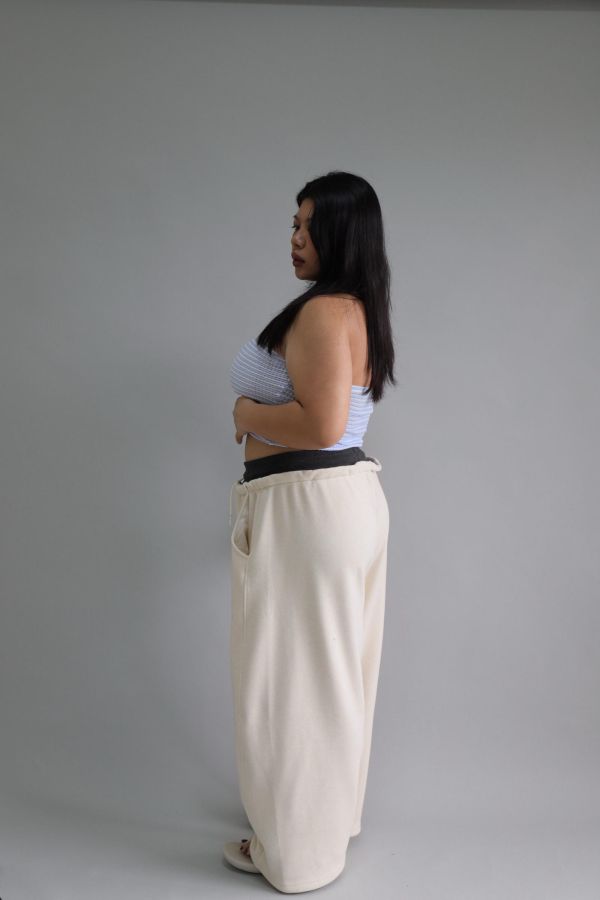 【EASE】假兩件厚磅彎刀棉褲-奶杏 