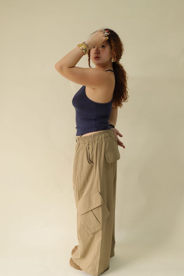 【EASE】大口袋寬鬆工裝褲(棕) 