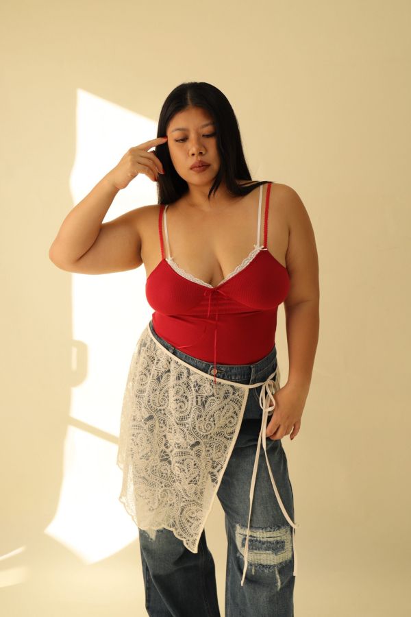 假兩件蕾絲拼接背心【黑、紅】 