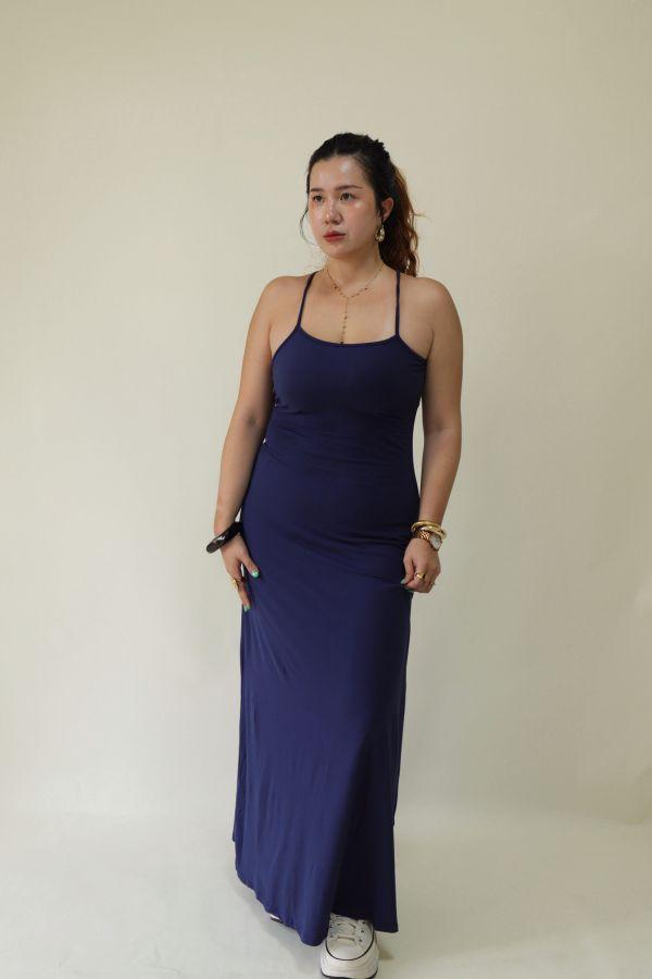 【門市試穿品】極簡後綁帶收腰長洋裝 