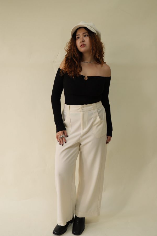 【EASE】長腿系修胯斜紋直筒褲(杏) 