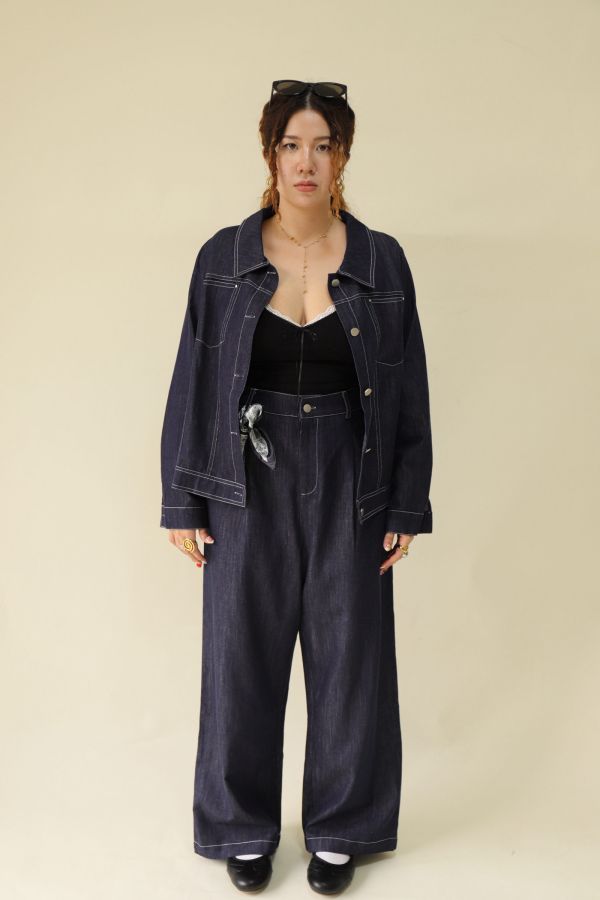 【EASE】精緻天絲單寧套裝(附絲巾) 