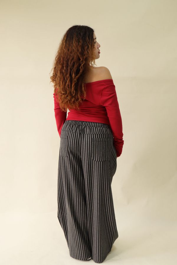 【EASE】藏肉系不鬆垮條紋寬褲(黑) 