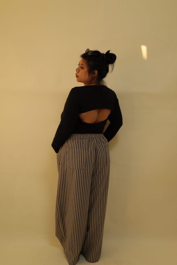 【EASE】藏肉系不鬆垮條紋寬褲(栗子咖) 