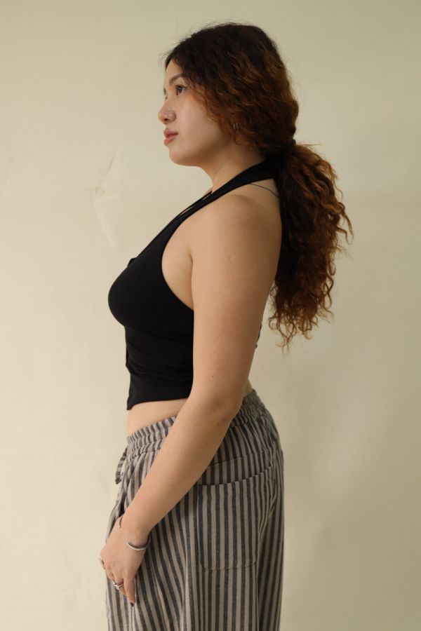 掛脖收腰排釦背心(黑) 