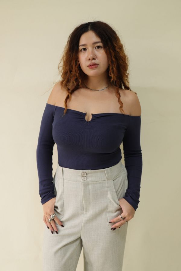 很修身平口針織衣(藍) 