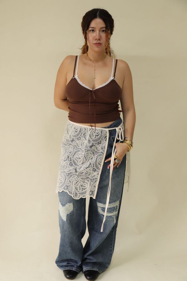 【EASE】疊穿蕾絲綁帶裙 