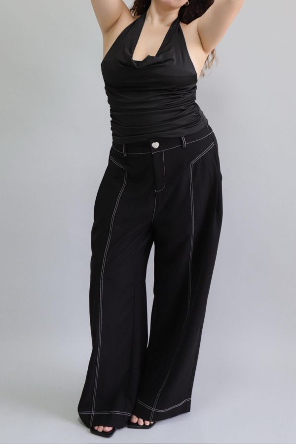 【EASE】肉肚友善長腿明線寬褲-黑 