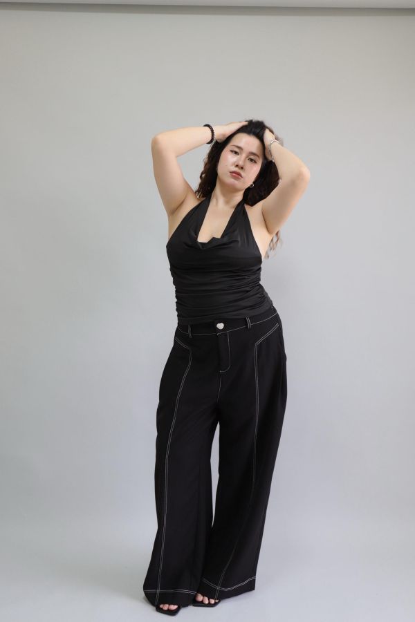 【EASE】肉肚友善長腿明線寬褲-黑 