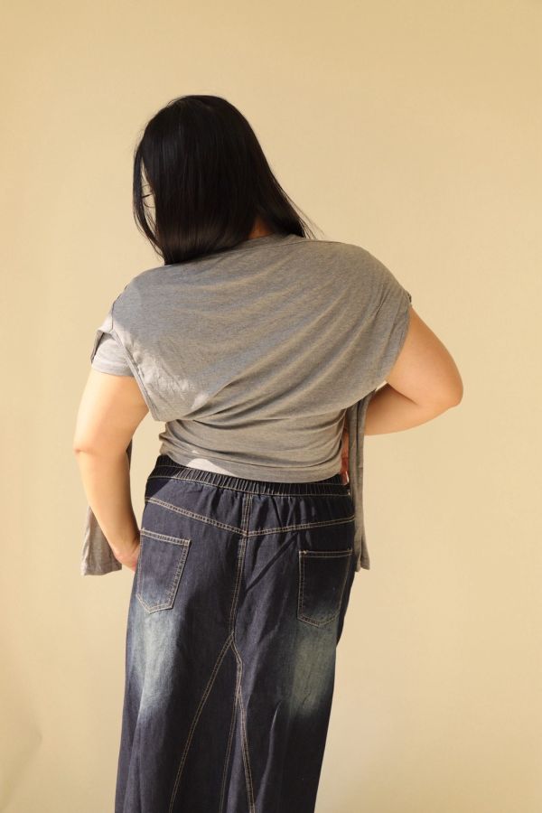 莫代爾棉假兩件披肩T(藍、灰) 