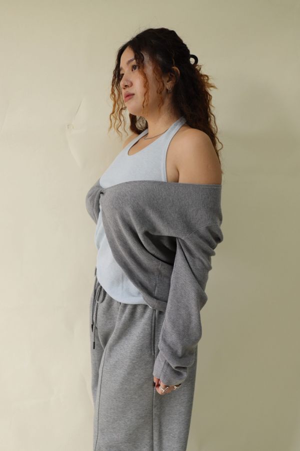 【EASE】掛脖假兩件針織上衣 (灰) 