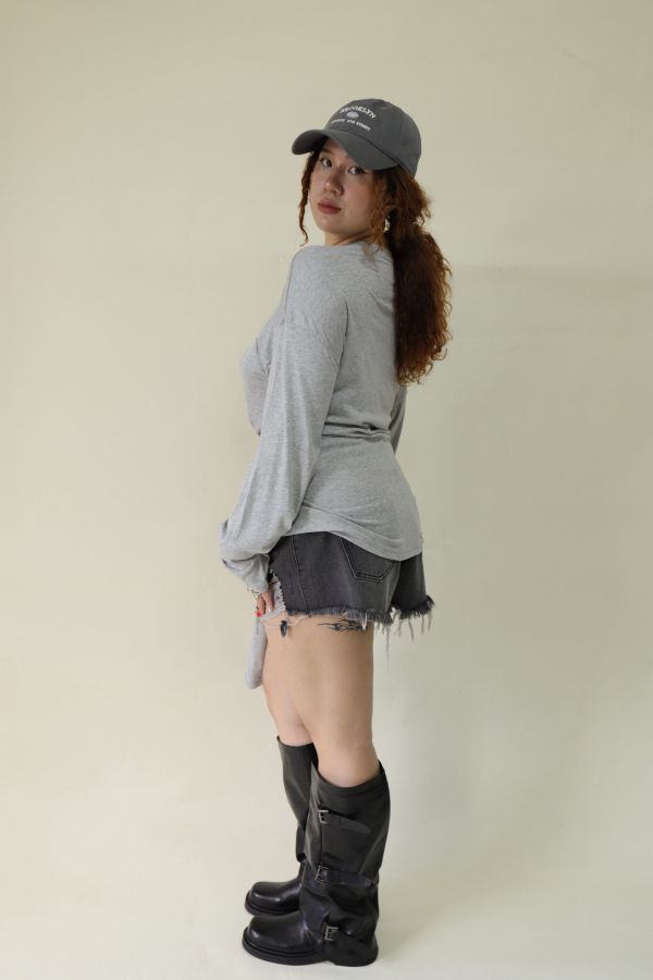 舒服穿假兩件綁帶上衣(灰) 